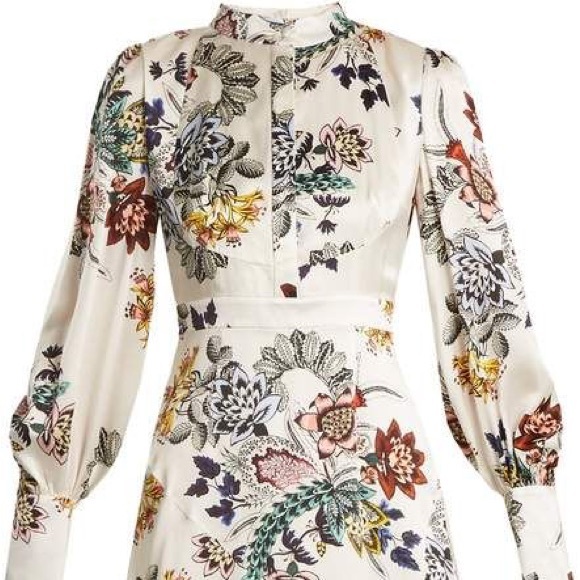 Erdem Size 2-4 Maxi Silk Floral High Neck Dress. Worn 1x. 1 button missing. - Picture 3 of 3